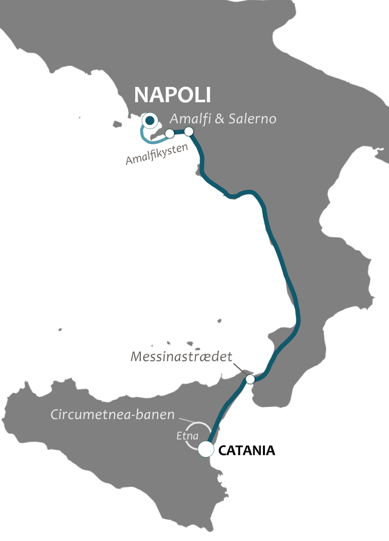 Kort - Togrejse fra Napoli til Sicilien 