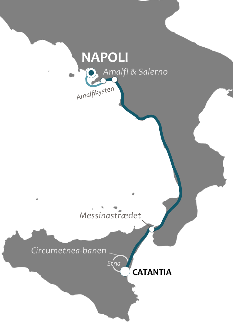 Kort - Togrejse fra Napoli til Sicilien 