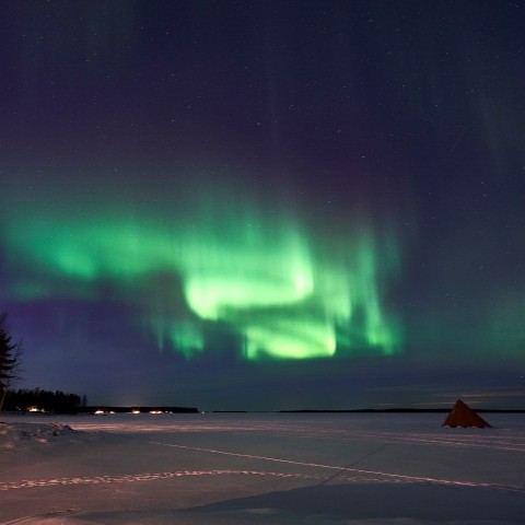Sneskovandring i nordlys med middag Sneskovandring i nordlys med middag